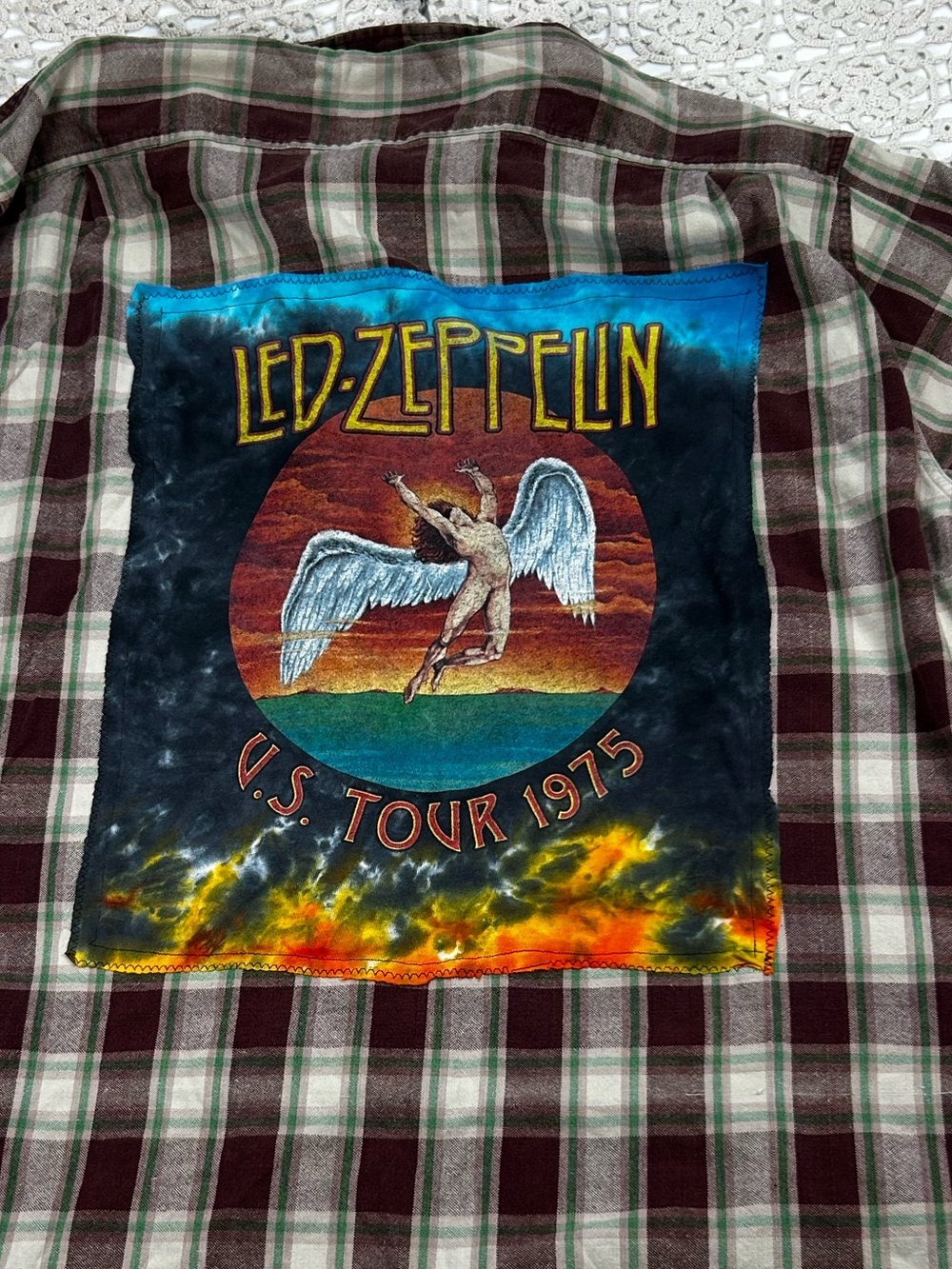 Abercrombie & Fitch Upcycled Led Zeppelin Flannel Men’s XL Brown, Beige Cotton
